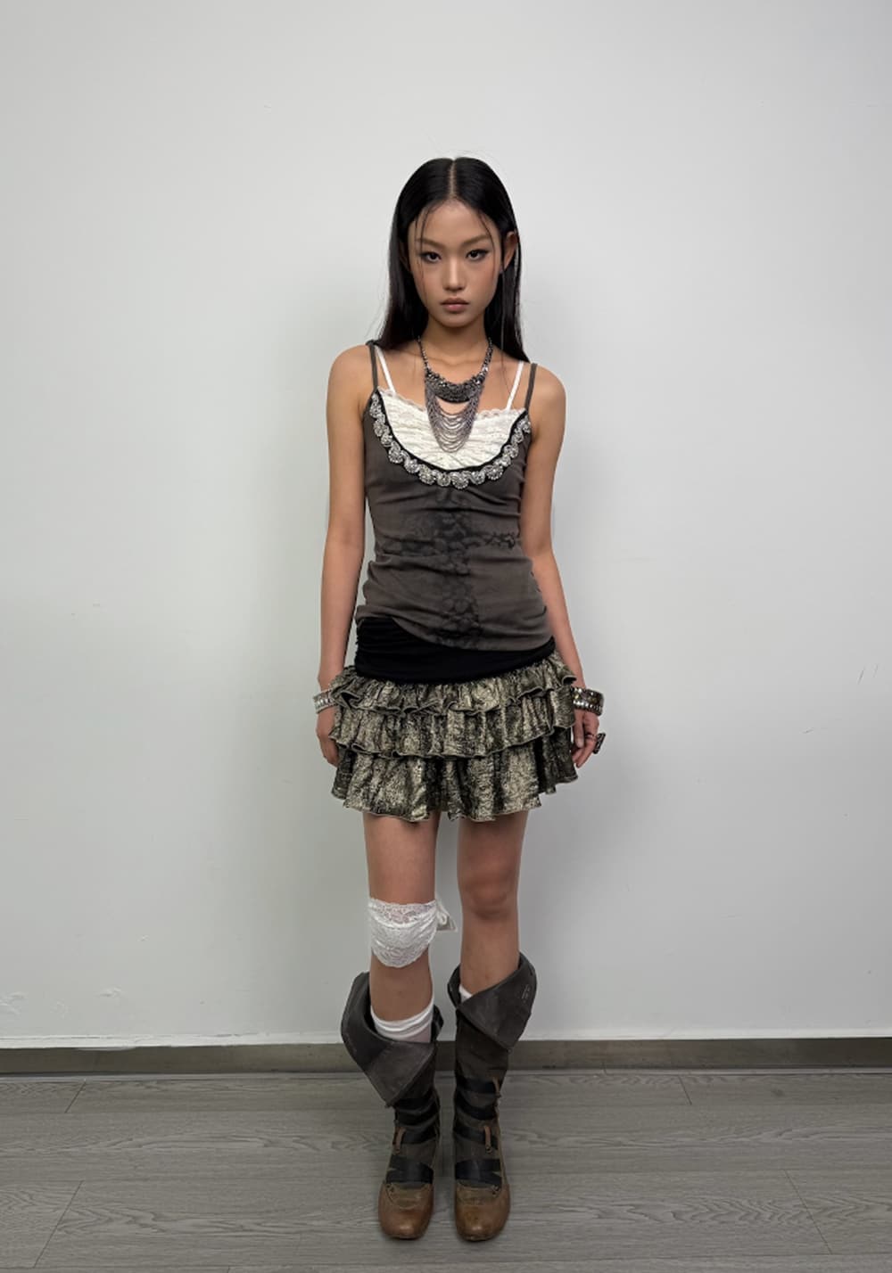 DOUBLEPUNCH丨Vintage Satin Layered Pleated Mini Skirt - PSYLOS 1, DOUBLEPUNCH丨Vintage Satin Layered Pleated Mini Skirt, Skirts, DOUBLEPUNCH, PSYLOS 1